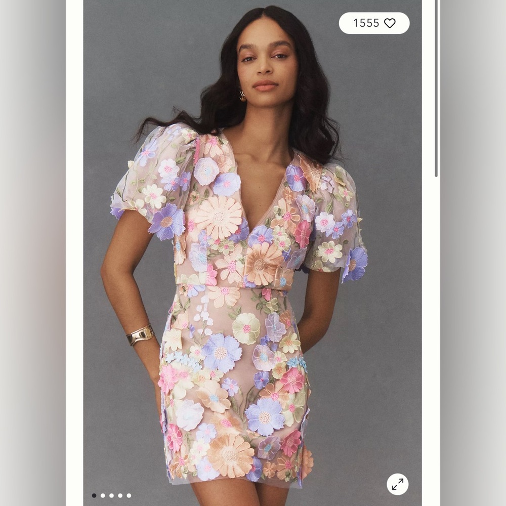 Elliatt Anthea Short Sleeve v-Neck floral Appliqué Mini Dress